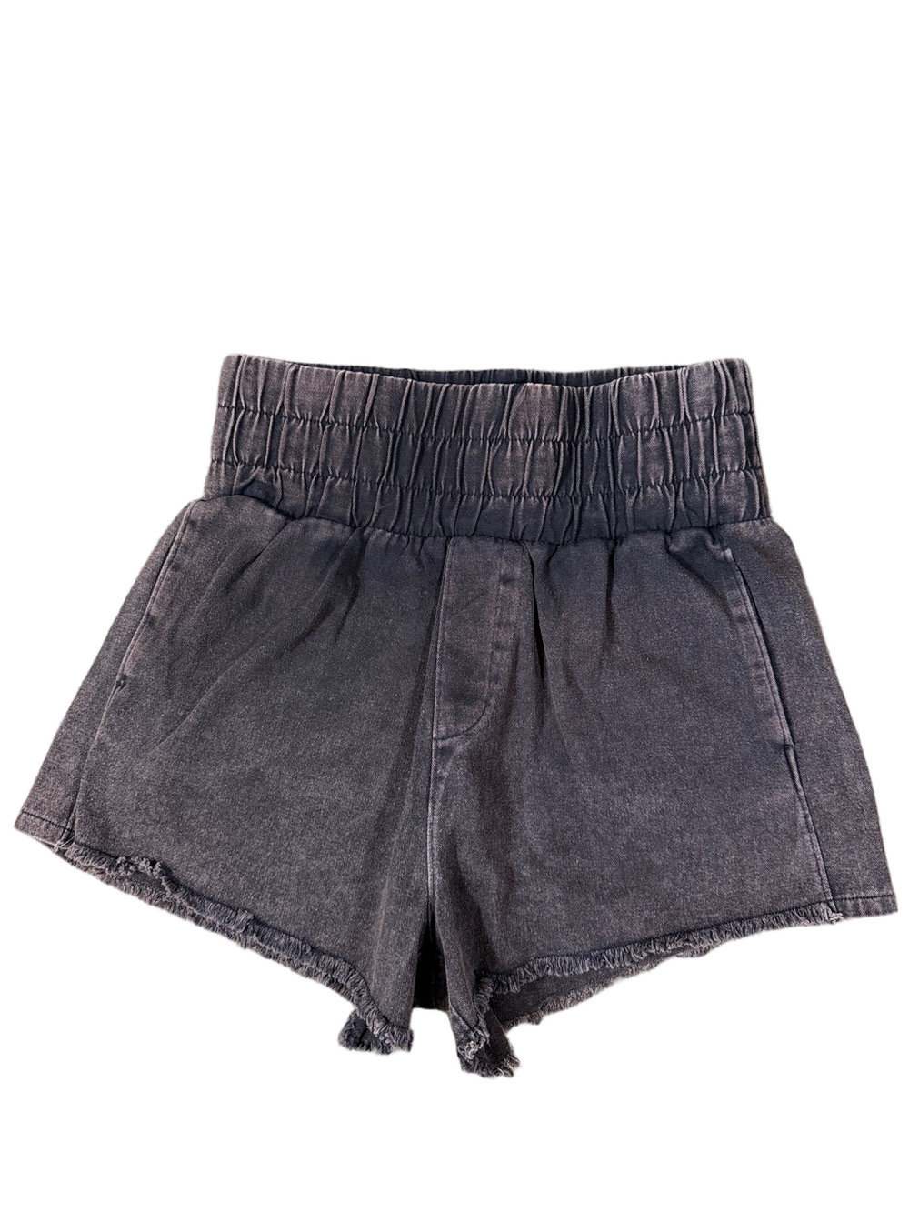 High-Waist Washed Charcoal Smocked Waist Women's Shorts SKU1525